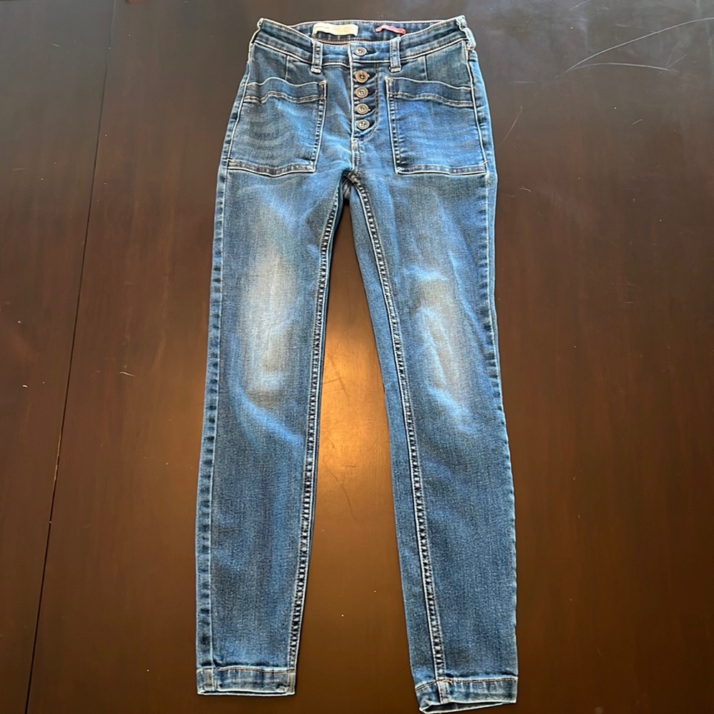 Anthropologie PILCRO High Waisted Button Skinny Jeans size 25